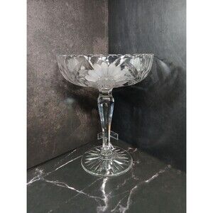 American Brilliant Cut Glass Compote 1910s Floral Pedestal Bowl